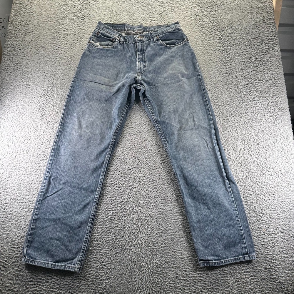 Wrangler Jeans Men's 30x32 Blue Cotton Denim Straight Leg Faded Workwear Stretch